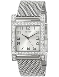 GUESS Womens U0130L1 Enduring Chic Crystal Mesh Silver-Tone Watch