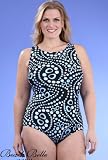 Beach Belle Chlorine Resistant Swirl Dots Plus Size High Neck Keyhole Back One Piece Swimsuit - Women's Swimwear Plus Size Swimsuit