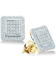 10k Yellow and Rose Gold Round Pave Set Diamonds in Square Princess Shape Stud Earrings Setting - 9mm Height * 9mm Width (.30 cttw)