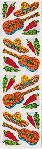 Mexican Sombrero Guitar Glitter Stickers - 2 Sheets