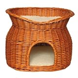 Wicker cat basket with bed on top, 54 × 43 × 37 cm