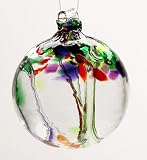 Kitras Art Glass - LIFE - TREE OF ENCHANTMENT WITCH BALL - Old English - Hand Blown Glass Hanging Ornament-OR-TREE-02-LF