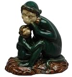 Monkey sculpture - mother and child, hand glazed ceramic