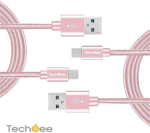 TECHBEE® 2x Type C(USB-C) to USB Braided Cable Reversible Connector for MacBook 12inch 2015,Lenovo ZUK Z1,MI 4C,Nokia N1, Nexus5x/6P (Pink-Silver-USB)