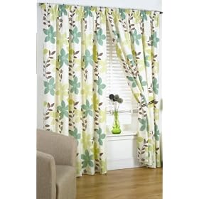 Izabelle Green Lined Ready Made Curtain Pair 90" x 90" Size