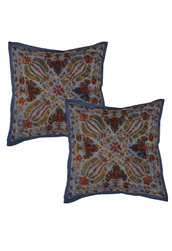 Imagen principal de Cojín de algodón indio cubre con tamaño de bordado de trabajo de 16 x 16 pulgadas Juego de 2 piezas