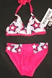 Girls 2 PC Tie Neck Bikini - Fuschia w/Stars
