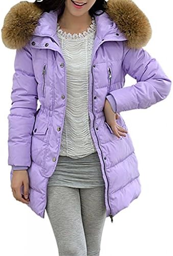 Mckhot Women's Classic Mid Length Winter Jacket Down Coat with Animal Fur Trim Hood Purple 2XL