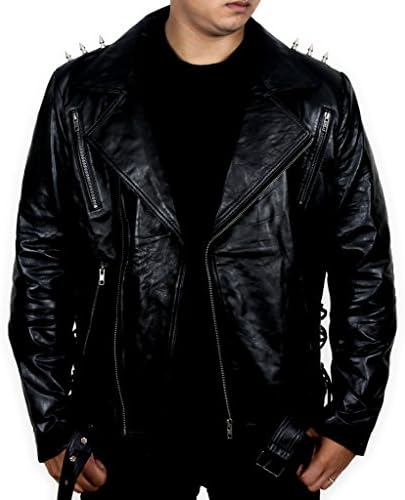 Ghost Rider Motorbike Leather Jacket with Metal Spikes by Voultz