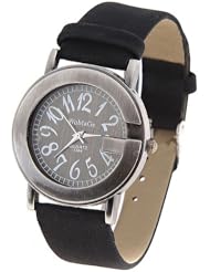 Lady WoMaGe 504 PU Leather Strap Round Case Quartz Wristwatch Timepiece - Black SWWM2-139029
