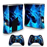 Protective Vinyl Skin Decal Cover for Microsoft Xbox 360 S Slim + 2 Controller Skins Skins Blue Flames