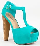 Breckelles BRINA-01 Chunky High Heel T-Strap Platform Peep Toe Sandal
