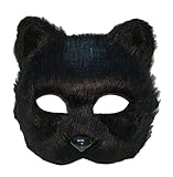 【ADOSSY】ハロウィン フェイクファー キツネ お面 (黒ブラック)