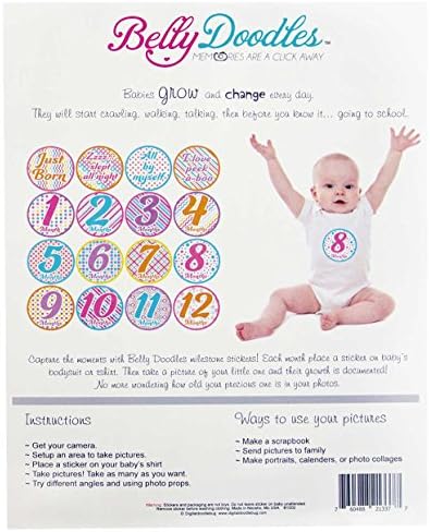 Belly Doodles 16 Monthly Baby Stickers Girl Milestone 3.94inch (1-12 Months)