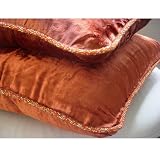 Rust Shimmer - 22x22 Inches Large Decorative Pillow Covers - Velvet Pillow Cover with Handmade Beaded Border