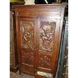 Rare Antique Hand Carved Teak Jaipur Armoire Cabinet India Furniture ~ Mogulinterior