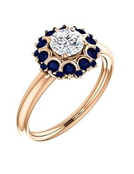 14K Rose Gold Round Cut Diamond and Sapphire Flower Inspired Ring -- LIFETIME WARRANTY