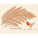 A robin posing near a branch in a Christmas card (Print On Demand)