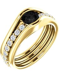 10K Yellow Gold Round Cut Black and White Diamond Ring -- LIFETIME WARRANTY