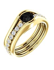 14K Yellow Gold Round Cut Black and White Diamond Ring -- LIFETIME WARRANTY