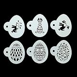 Yunko Cup Cake Stencils Cookie Coffee Stencils 6pcs / Set Color White Cake Cookie Stencils (Easter)
