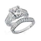 3.25CT F-G Color SI1 Clarity 14KT White Gold Diamond Engagement Ring Set