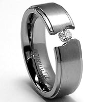 6MM Ladies Tension Set Titanium Ring Wedding Band with CZ sizes 6 to 8