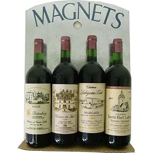 4 Wine Bottle Shaped Refrigerator Magnets with Holder
