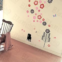 Cat & Flowers - Large Wall Decals Stickers Appliques Home Decor