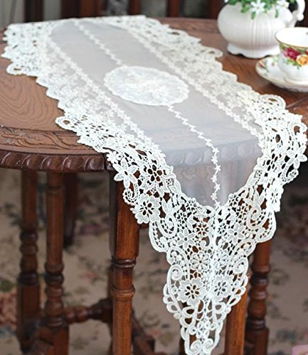 Sale 50% Cozymom Wedding Tablecloth Table Topper Lace Runner Embroidery 38x120cm-white