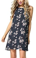 Sexy Sleeveless Illusion Backless Chiffon Floral Print Party Dress/Mini Dress 