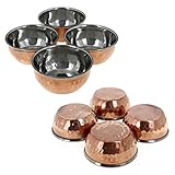 Tiger54 LLC Stainless Steel Mini Serving Bowls (Katori) with Hammered Copper Exterior, 3 Inch Base, 1.5 Inch High, Pack of 4