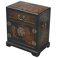 EXP Handmade Furniture 20-Inch Antique Style Black Leather End Table/Accent Table,Tang Dynasty