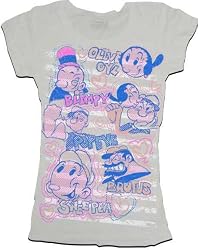 Popeye the Sailor Man Comic Characters Juniors Silver T-Shirt Tee