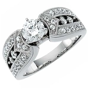 14K White Gold Classic Diamond Engagement Ring (Center stone is not included)