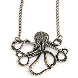 Eli Fashion(TM) Vintage Bronze Style Stereo Octopus Pendant Long Chain Necklace