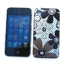 Apple iPhone 4 (NOT 4S) (AT&T) Back-Style Hard Case Perforated Mesh Image Cover "Brown Flowers" Design