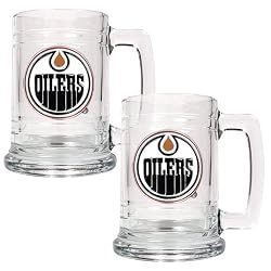 Edmonton Oilers NHL 2pc 15oz Glass Tankard Set- Primary Logo by Great American Products