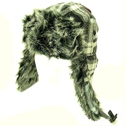 Faux Fur Plaid Wool Winter Trooper Trapper Ski Hat Turquoise