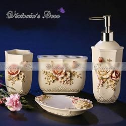 Delicate Rose 4pc Resin Bathroom Gift Set pack in box