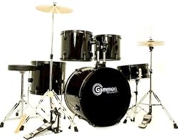 New Drum Set Black 5-Piece Complete Full Size with Cymbals Stands Stool Sticks