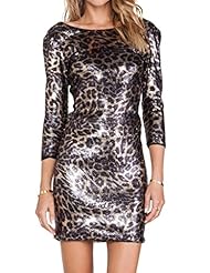Polyester Beaded Sequined Backless Leopard Print  Dress