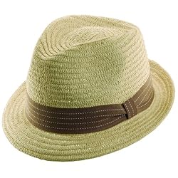 Women's Paper Braid Fedora Hat With Colored Band Stripe - Brown