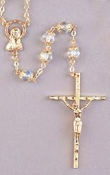 Wedding Rosary - 6mm Round Crystal Beads w/ Filigree Caps - 23" Gold Plated - IMPORTED FROM ITALY - Boxed