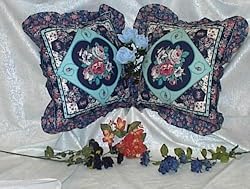 Blue and Turquise Floral 16" Throw Pillow Set