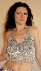 Silver Halter Bra Cover with Silver Beads, Sequins and Coins