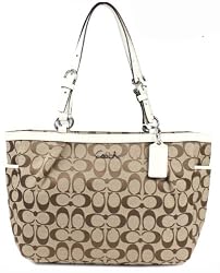Coach 12CM Signature Gallery East West Tote Bag 17726 Khaki White