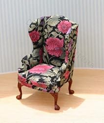 Dollhouse Miniature Upholstered Wing Chair in Cotton Floral