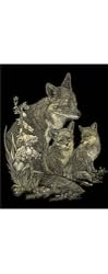 Gold Foil Engraving Art Fox & Cubs