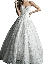 A-line Applique Open-Back Lace Sweetheart Sleeveless Satin Wedding Dress 